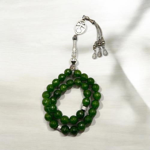 سبحه حجر عقيق برازيلي اخضر تفصيل البانا