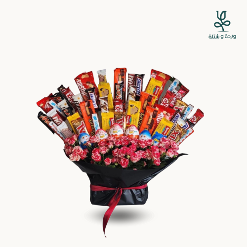 باقة حلويات مع ورد