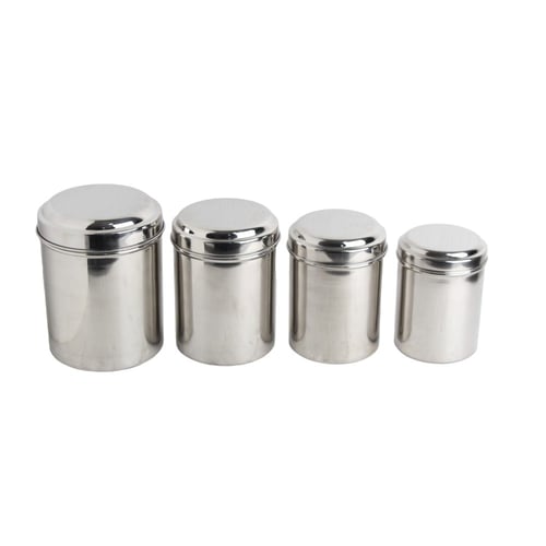 علب سكر و شاي استيل سادة طقم 4 حبات