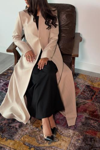 Linea Classic Abaya اوف وايت مقلم