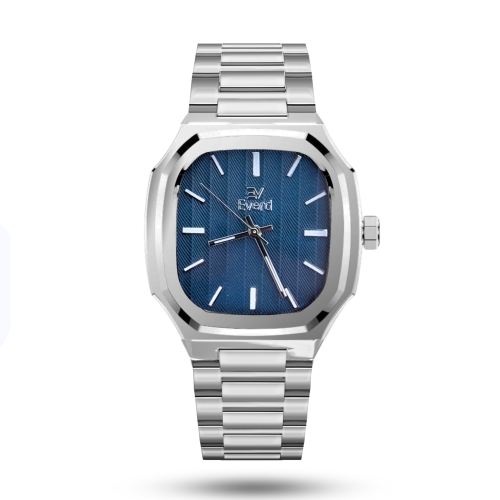 ساعة رجالية ماين بسيبر ستيل فضي ومينا ازرق EM025