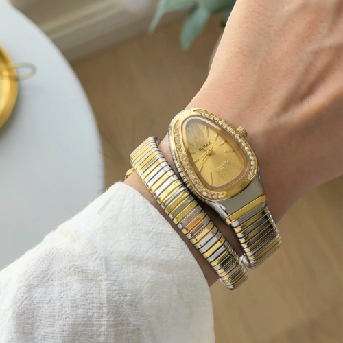 ساعة نسائية لفة ثعبان لونين مينا ذهبي V10066