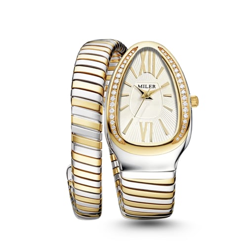 ساعة نسائية لفة ثعبان لونين مينا ابيض M10066