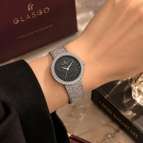 ساعة الفخامة النسائية ستيل فضي مينا اسود K003