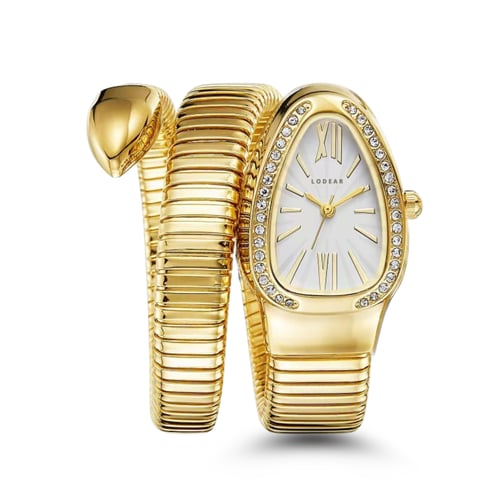 ساعة نسائية لفة ثعبان ذهبي مينا ابيض V10066