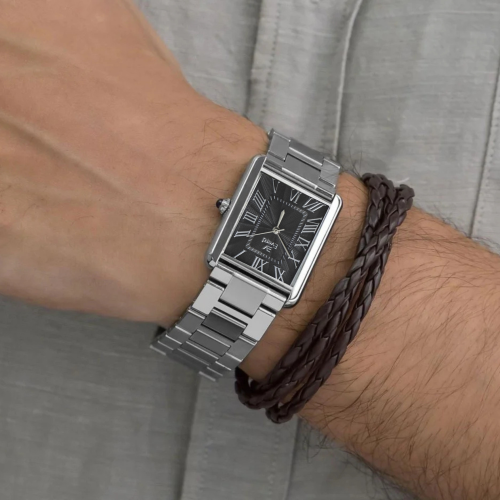 ساعة رجالية كاتر بسيبر ستيل فضي ومينا اسود EM032