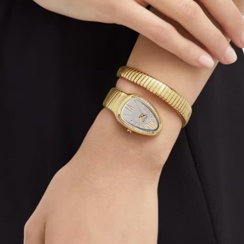 ساعة نسائية لفة ثعبان ذهبي مينا رصاصي M10066