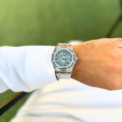 الساعة الشفافة سير شفاف ومينا اسود BR1134