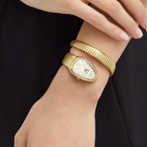 ساعة نسائية لفة ثعبان ذهبي مينا ابيض M10066