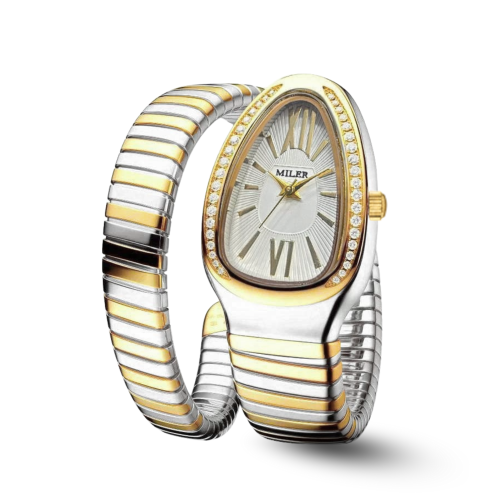 ساعة نسائية لفة ثعبان لونين مينا ابيض M10066