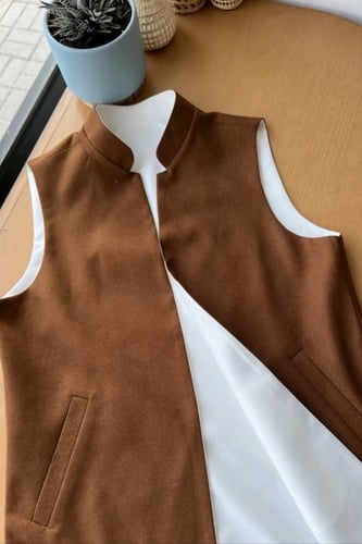 سديري شتوي دبل فيس ينلبس جهتين لون سكري مع جملي