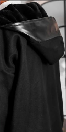 فروه رجالي شتوي اسود مع أكمام جلد