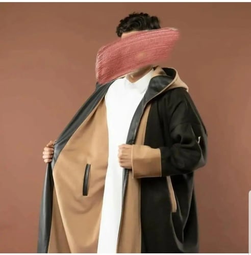 فروه رجالي شتوي مع شال -اسود مع رمادي دبل فيس