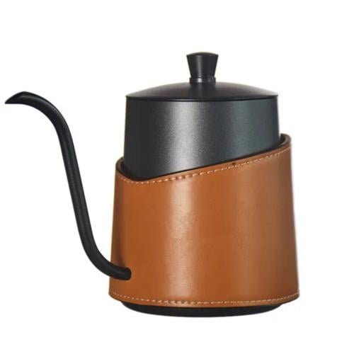 ابريق ترشيح ستيل أسود بمقبض جلد 600ml