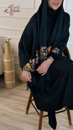 شال كشميري مطرز مكينة أسود 2م1Xم