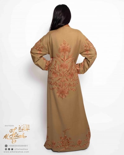 روب صوف تطريز يدوي كشميري (بني)