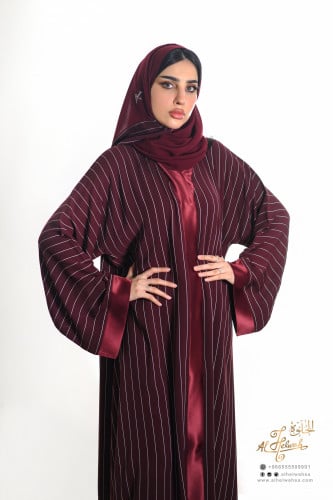 عباية مفتوحة كلوش قماش جاكار مقلم
