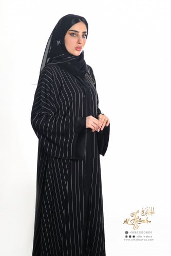 عباية مفتوحة كلوش قماش جاكار مقلم
