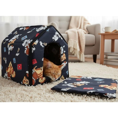بيت للقطط والكلاب الصغيرة أزرق بأحجام متعددة
