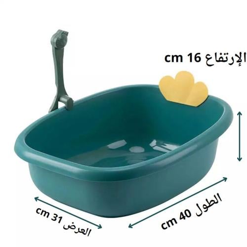 صحن رمل مفتوح وسط للقطط مع معلقة إضافية أخضر