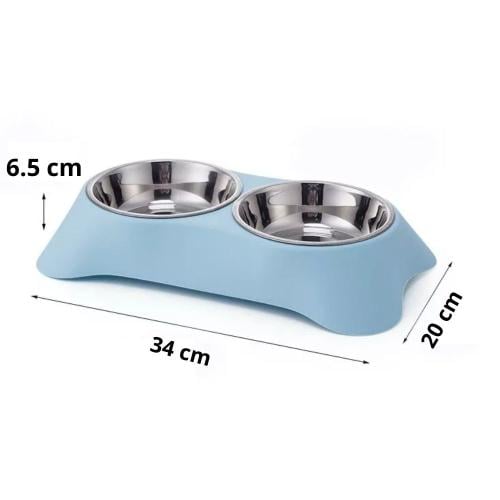 صحن أكل وشرب مزدوج للكلاب والقطط مع ستيل 3 ألوان م...