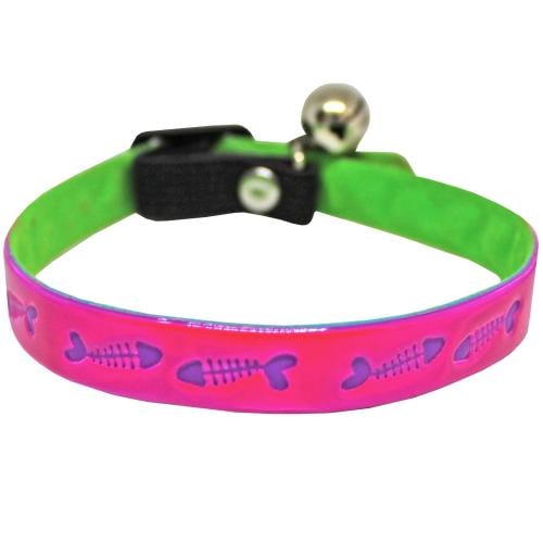 طوق قطط بنمط سمك يلمع في الظلام وردي