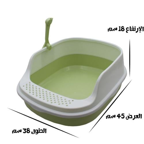 صحن رمل مفتوح وسط للقطط مع معلقة إضافية أخضر