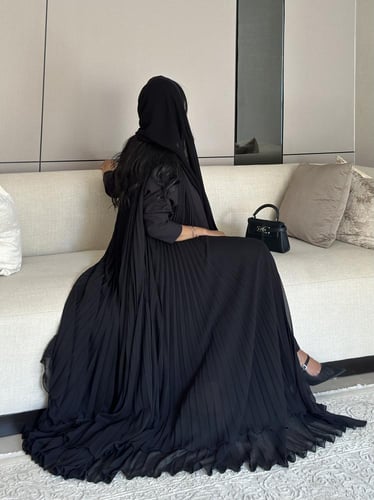 ‎ شيفون كوري مكسر أسود طبقتين دبل كلوش ‏‎‏‎‏‎عباية