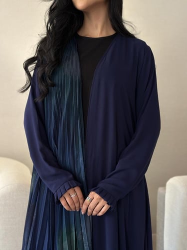 عباية شيفون كحلي سادة مع شيفون مموج مكسر كلوش ‎‏‎‏...