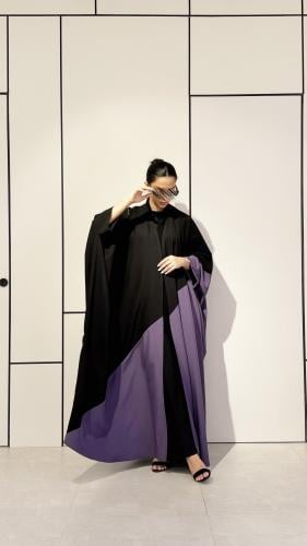 عباية كريب بشت كامل اسود وموف