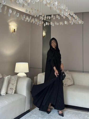 عباية كتان مطبوع القصة دبل كلوش