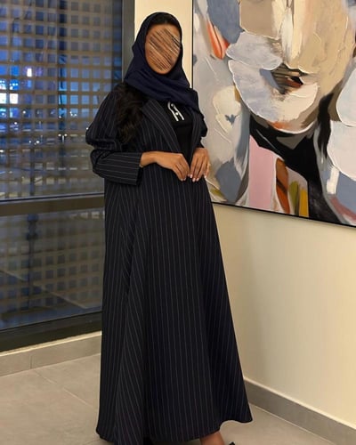 عباية كتان كحلي مخطط القصة نص كلوش