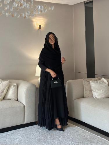 ‎ شيفون كوري مكسر أسود طبقتين دبل كلوش ‏‎‏‎‏‎عباية