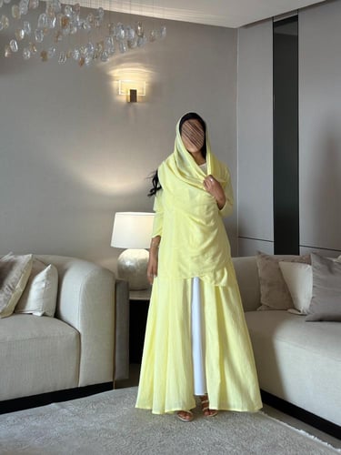 عباية لنن لون أصفر كلوش ‏‎‏‎‏‎‏‎‏‎‏‎