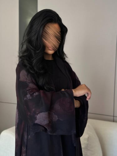 عباية شيفون مطبوع ورد مبطن شيفون فيتنامي كلوش