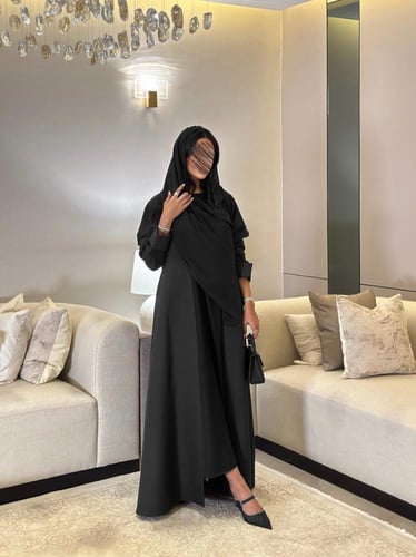 عباية بليزر كتان اسود مع كلفة على الكتف القصة نص ك...