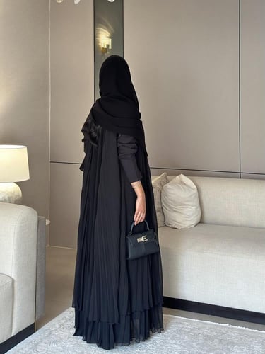 ‎ شيفون كوري مكسر أسود طبقتين دبل كلوش ‏‎‏‎‏‎عباية
