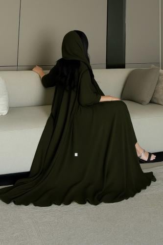 عباية كريب زيتي غامق دبل كلوش