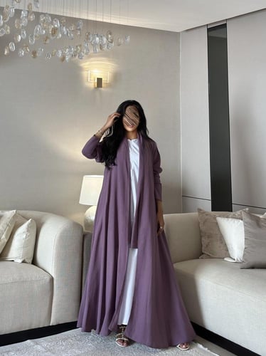 عباية لنن لون بنفسجي كلوش ‏‎‏‎‏‎‏‎‏‎‏‎