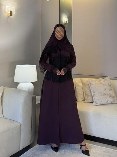 عباية كريب كوبا بنفسجي مع دانتيل فرنسي