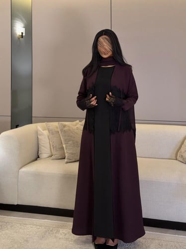 عباية كريب كوبا بنفسجي مع دانتيل فرنسي