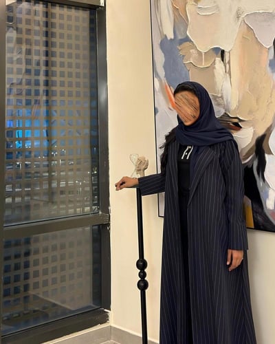 عباية كتان كحلي مخطط القصة نص كلوش