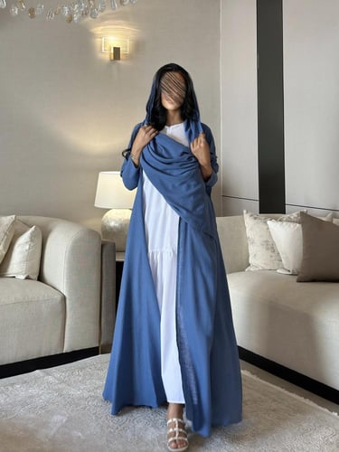 عباية لنن لون أزرق كلوش ‏‎‏‎‏‎‏‎‏‎‏‎