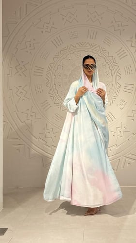 عباية شيفون مطبوع دبل كلوش مبطنة