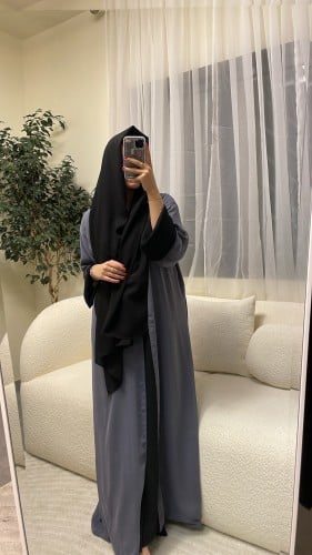 عباية شيفون دبل فيس رمادي مع اسود