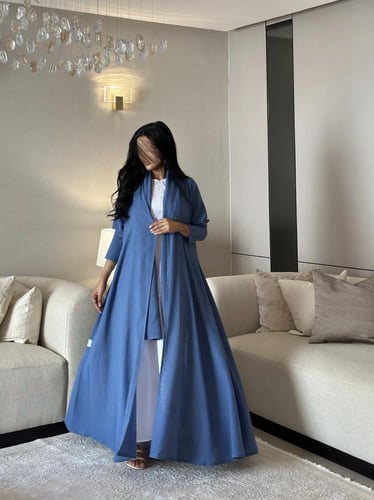 عباية لنن لون أزرق كلوش ‏‎‏‎‏‎‏‎‏‎‏‎