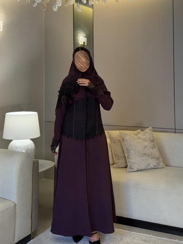 عباية كريب كوبا بنفسجي مع دانتيل فرنسي