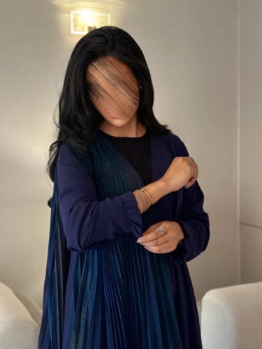 عباية شيفون كحلي سادة مع شيفون مموج مكسر كلوش ‎‏‎‏...