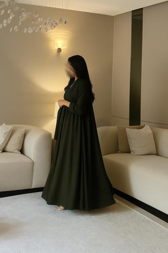عباية كريب زيتي غامق دبل كلوش