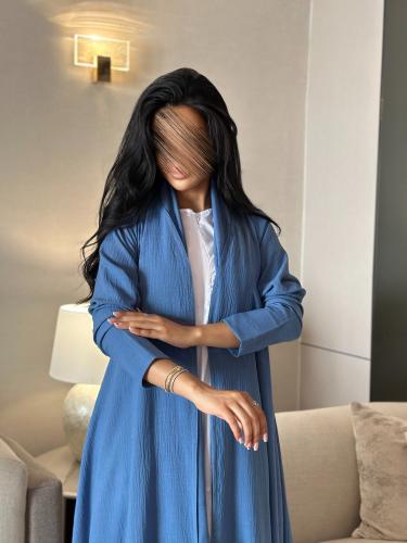 عباية لنن لون أزرق كلوش ‏‎‏‎‏‎‏‎‏‎‏‎